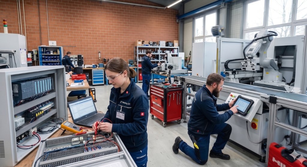 Techniker bei der Arbeit in einer industriellen Fertigungshalle